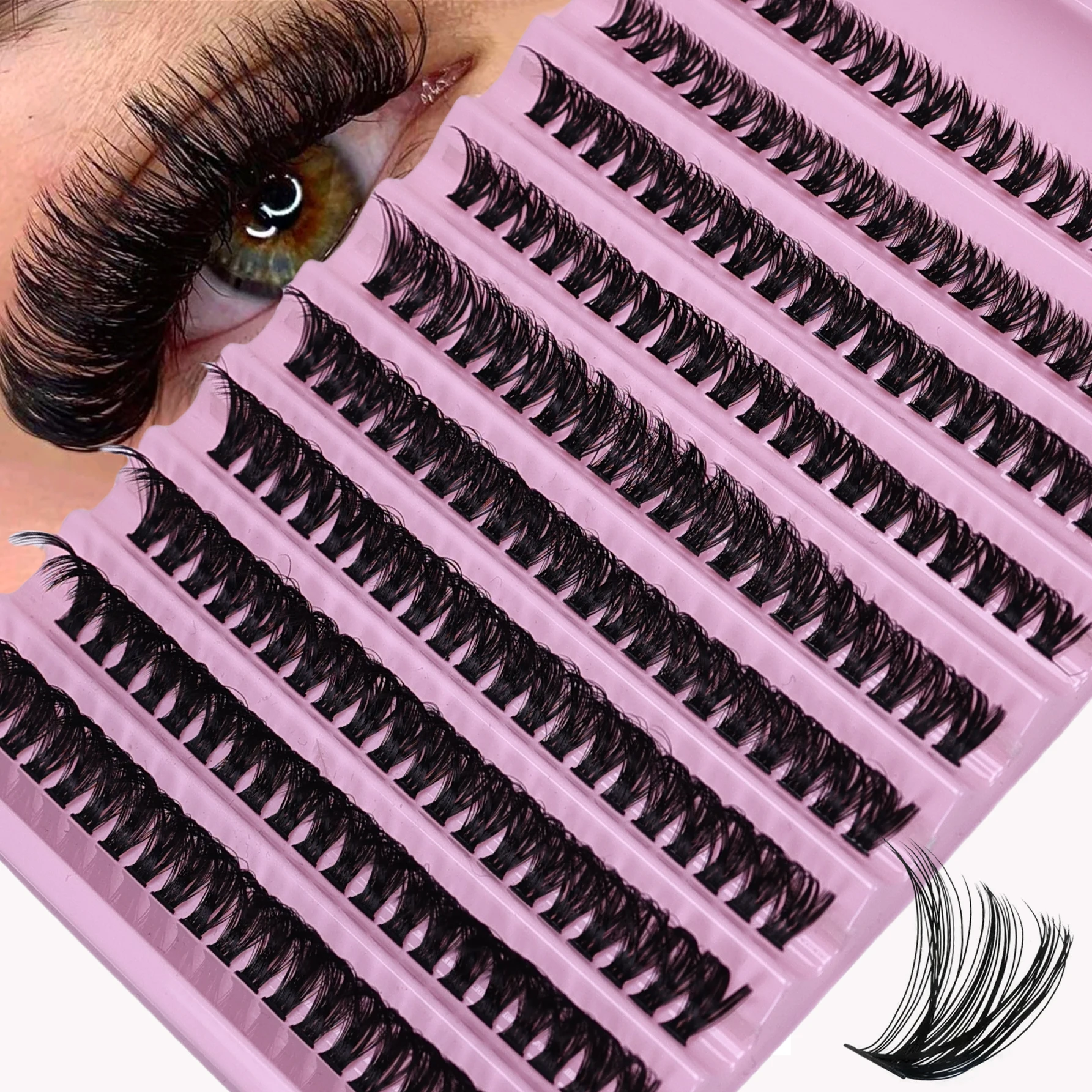Einzelne Wimpern, 8–16 mm, 200 Stück, Cluster-Wimpern, natürlicher Look, gemischtes Tablett, DIY-Wimpernverlängerung, Volumen, Wimperncluster, Wimpern