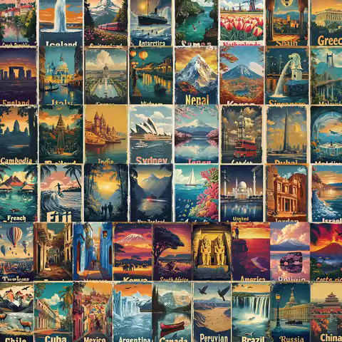 50pcs Retro Travel Poster Sticker Creative Funny For Phone Luggage Scrapbook Guitar Skateboard Laptop Decoration Sticker