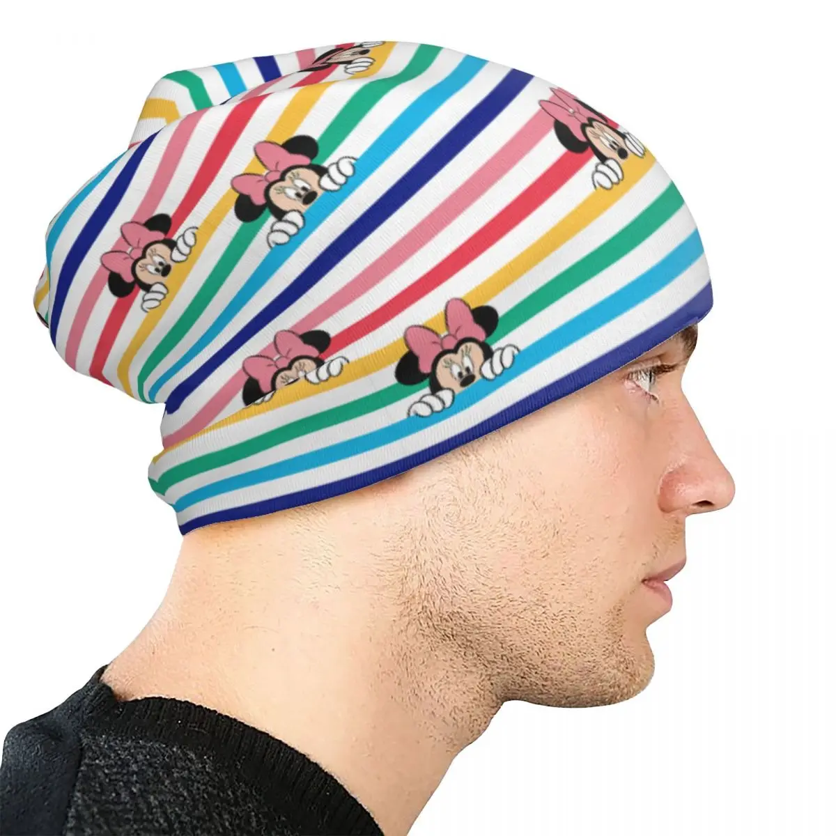Peekaboo قوس قزح ميني ميكي ماوس نمط قبعات الهيب هوب للجنسين في الهواء الطلق Skullies قبعة صغيرة الربيع الدافئة ذات الاستخدام المزدوج بونيه قبعة