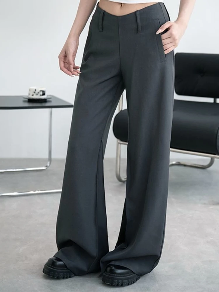 

HOUZHOU Black Classic Elegant Women Suit Pants Gary Wide Leg V-Shape Low Waist Flared Pants Baggy Casual Office Lady Trousers