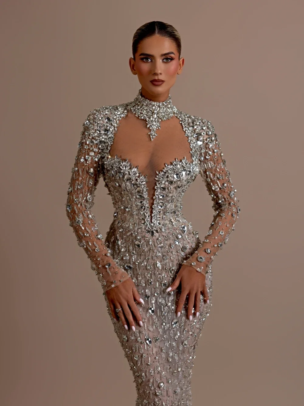 

Customized Classic Exquisite Style Formal Evening Mermaid Sliver Beads Elegant Bespoke Occasion Prom Dresses High Quality