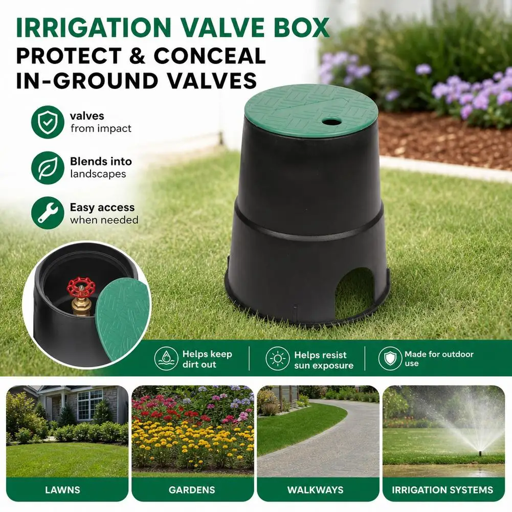 Round Irrigation Valve Box Plastic Underground Water Valve Cover Case Garden Lawn Sprinkler System Protective Box with Green Lid