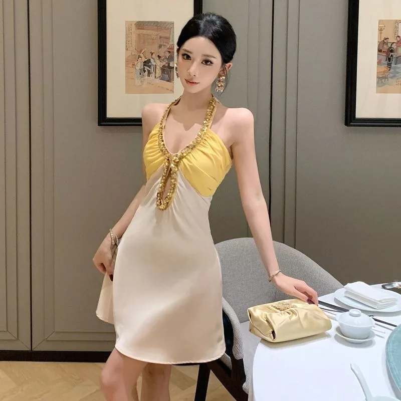 Femmes Mini robe été Sexy Club moulante découpe froncé Mini robes de soirée mode coréenne sans manches nuit réservoir robe courte