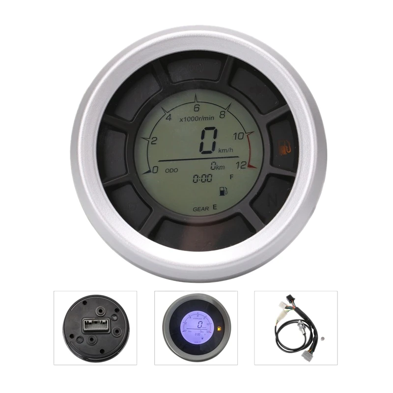 

LCD Digital Speedometer,199Km/H 12000RPM Odometer Tachometer Cylinders Gear Tachometer Gauge for Universal