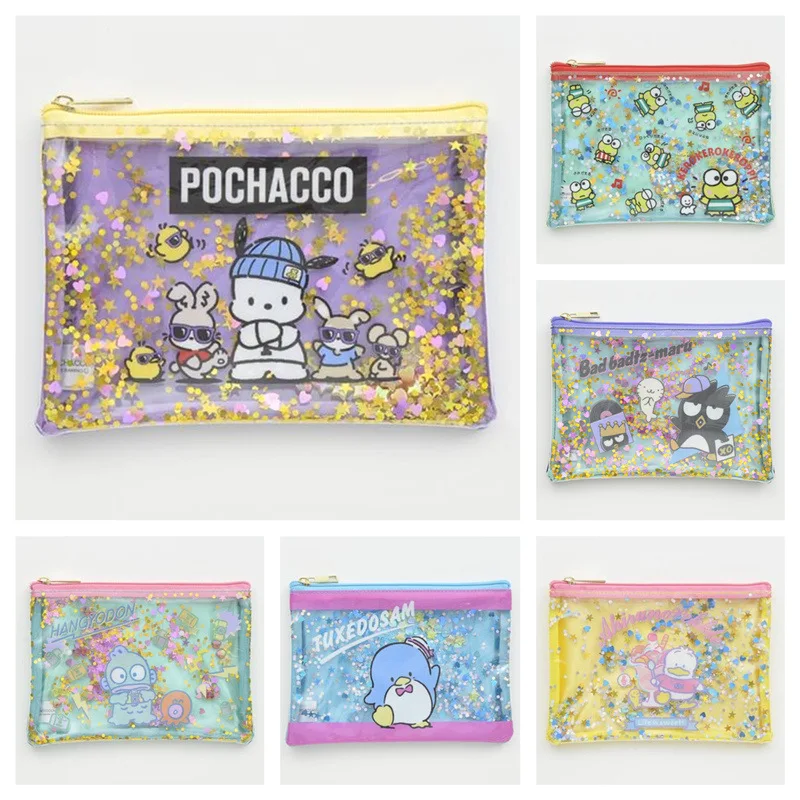 Sanrios Pochacco KEROKERO KEROPPI kawaii Anime Cartoon Transparent Waterproof Makeup Bag Toiletry  Bags Zipper Pencil Case Gifts