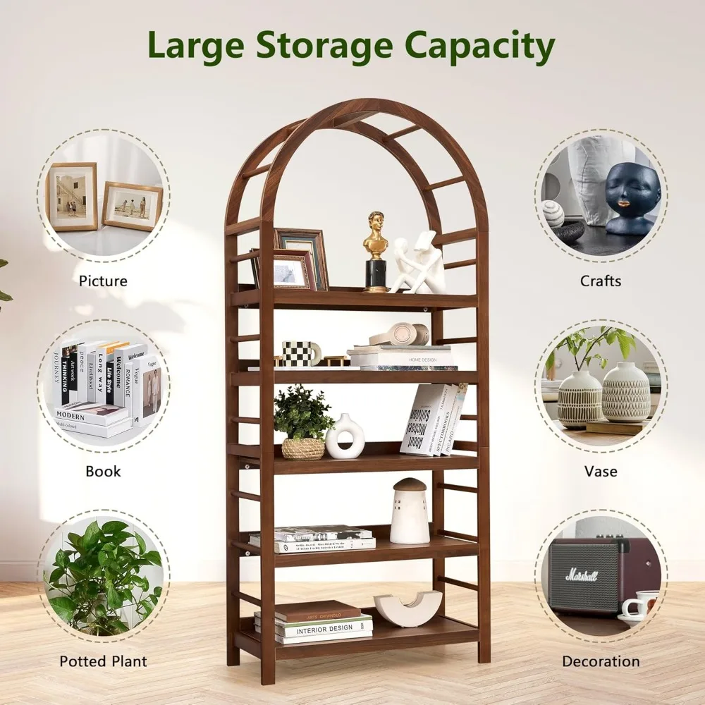 ชั้นวางหนังสือโค้งร่วมสมัย 5 ชั้นสำหรับจัดเก็บและจัดแสดงในโฮมออฟฟิศ