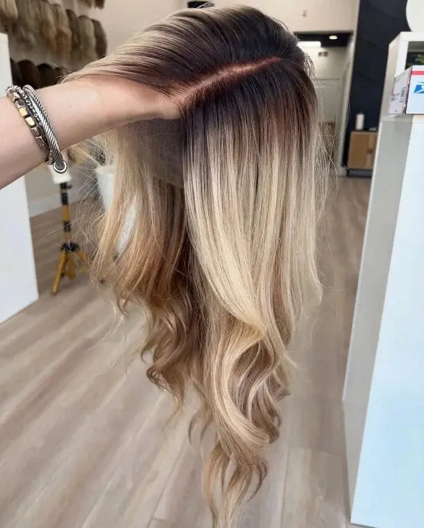 

Highlight Ash Platinum Blonde Synthetic Lace Front Wigs Ombre Preplucked Realistic Look Hairline Long Body Wave Wig Female Daily