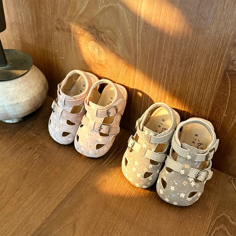 All Over Flower Print Closed-toe Toddler Sandals for Baby Girl New Style Fresh Pastoral Floral Style Infant Summer Shoes JY06121