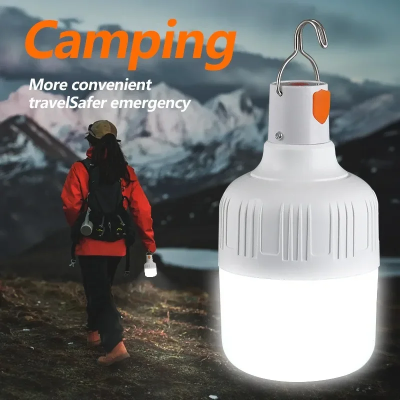 

1/2PCS Outdoor USB Rechargeable LED Lamp Bulbs 60W Bright Emergency Light Hook Up Camping Fishing Portable Lantern Night Light