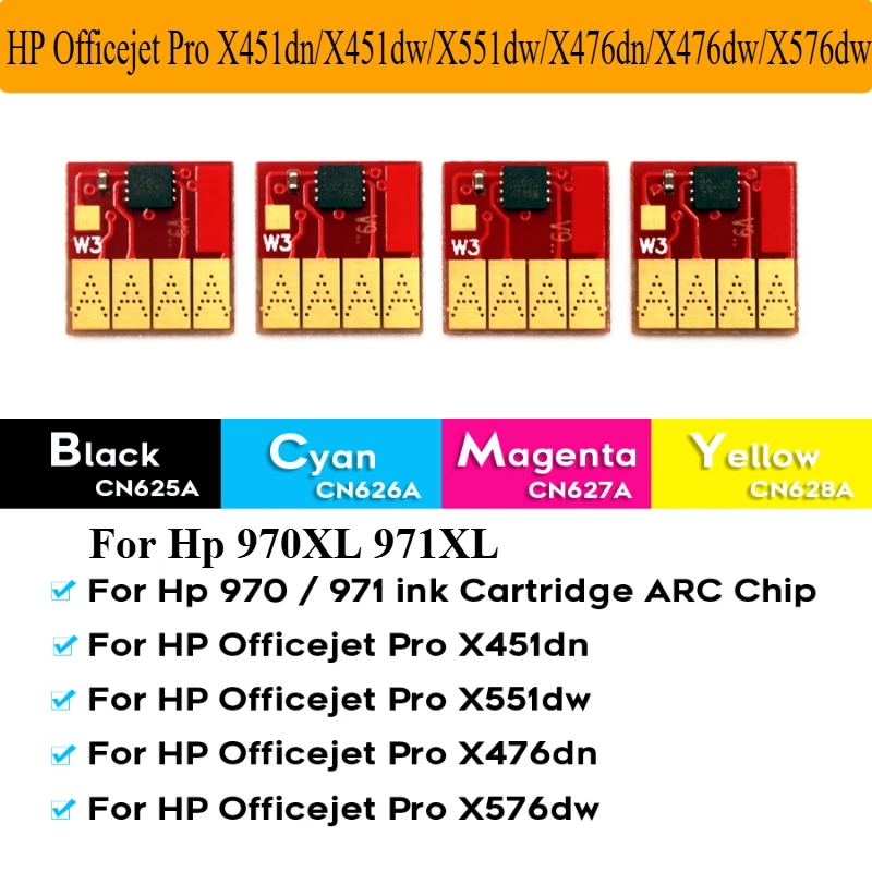 970 971 XL New Upated Version Auto Reset ARC Chips for HP Officejet Pro X451 X551 X476 X576 Printers for HP 970XL 971XL Ciss