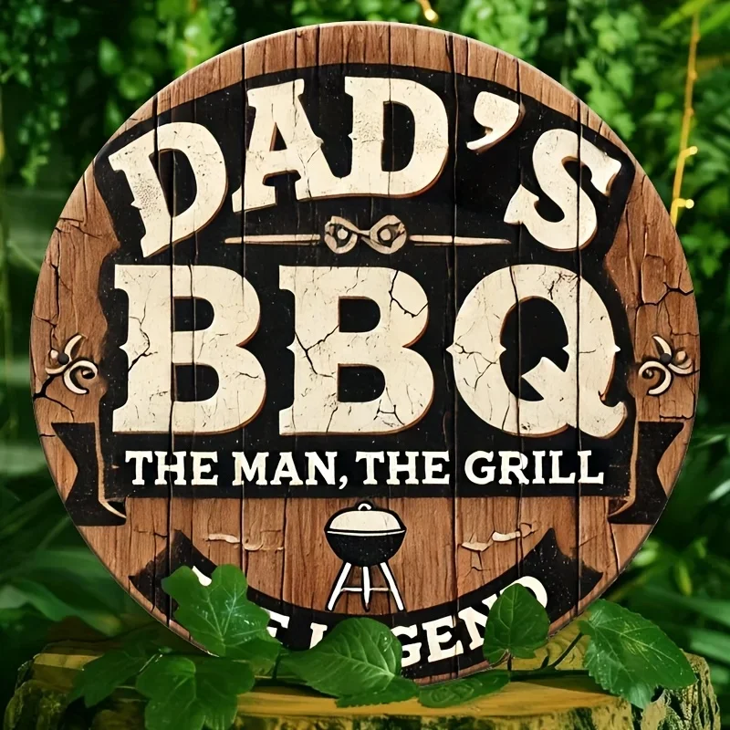2D Flat, 1pc Dad'S BBQ Metal Sign - Retro Round Metal Wall Art with 