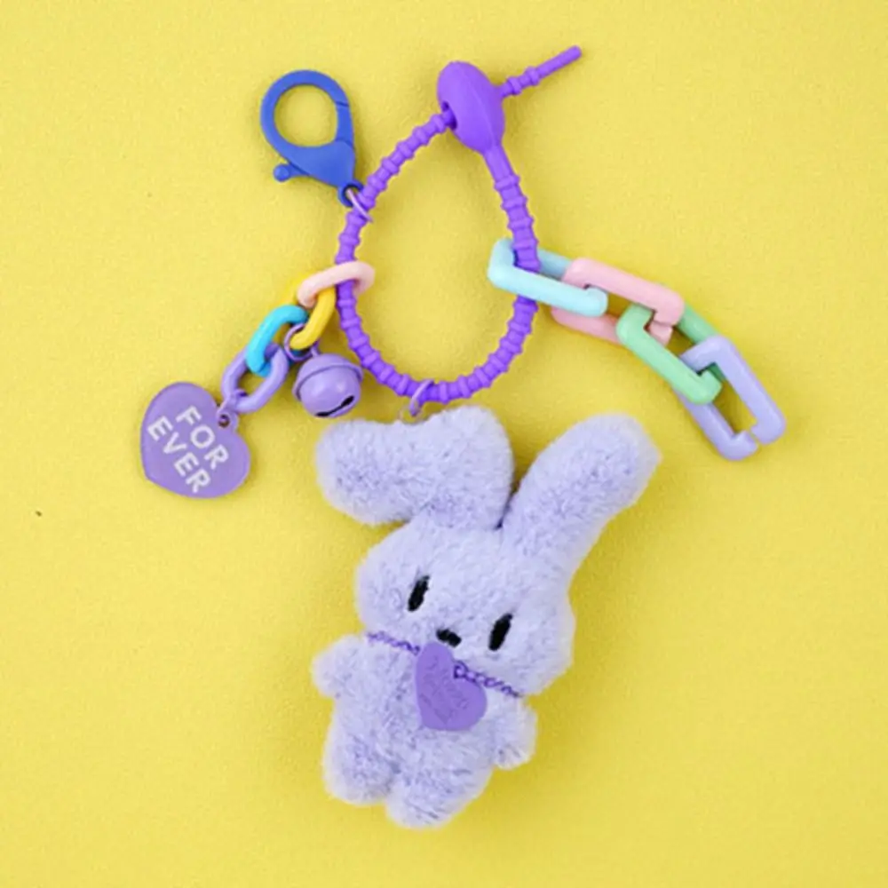 PP Cotton Plush Rabbit Keychain Squinting Fluffy Bunny Stuffed Toys Pendant Soft Cartoon Bunny Heart Keyring Backpack Decor