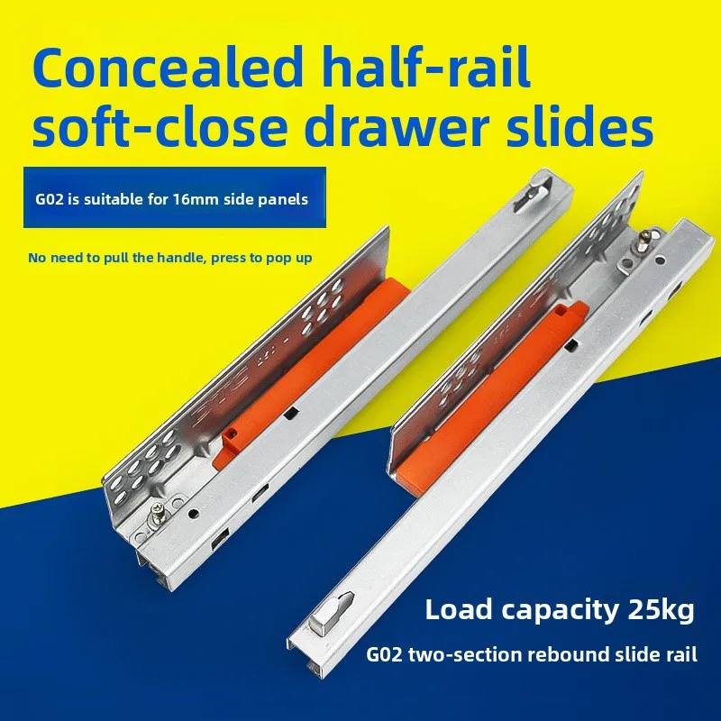 Push Open Concealed Drawer Slides G Two Stage Bottom Mount Metal Rails Furniture Drawers Mm To Length Options Self Closing