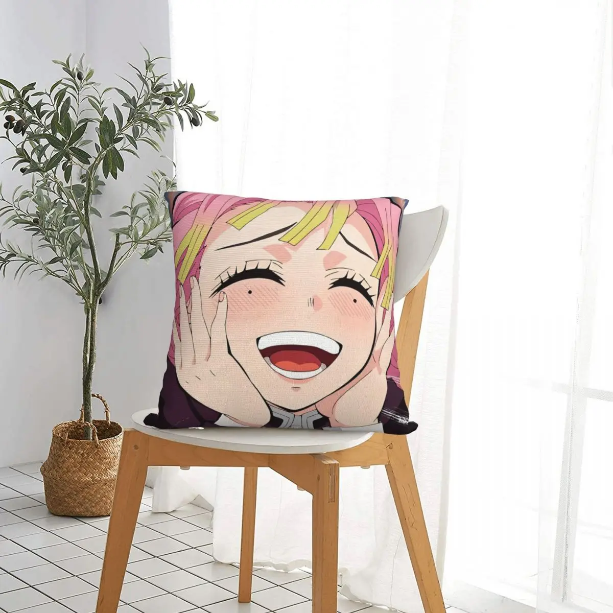 Love Hashira Mitsuri Kanroji Square Pillowcases Living Room Anime Demon Slayer Cushion Case Funny Pillowcase 40*40