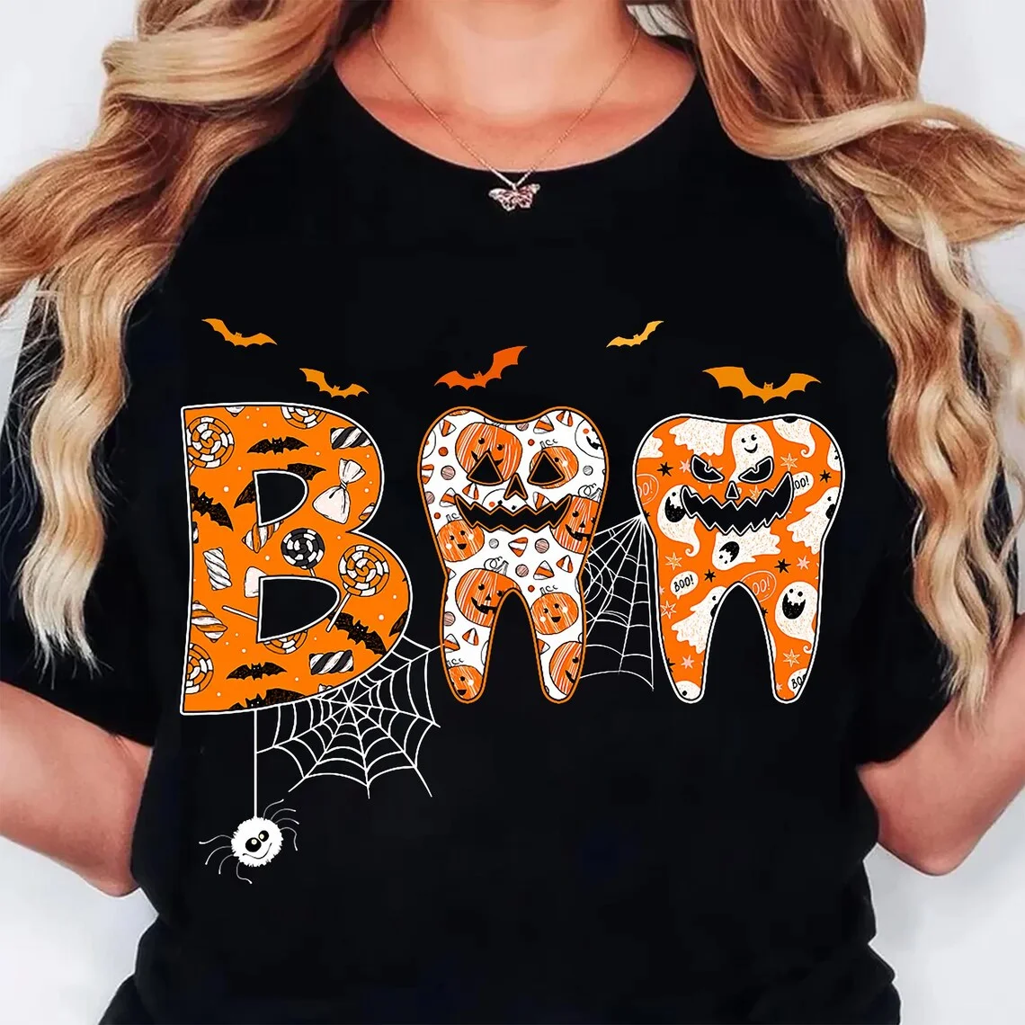 

Dental Halloween T-shirt Funny Dentist Tooth T-shirts Women Manga Graphic O-Neck Tops Harajuku Tee Female Clothing Fashion Top