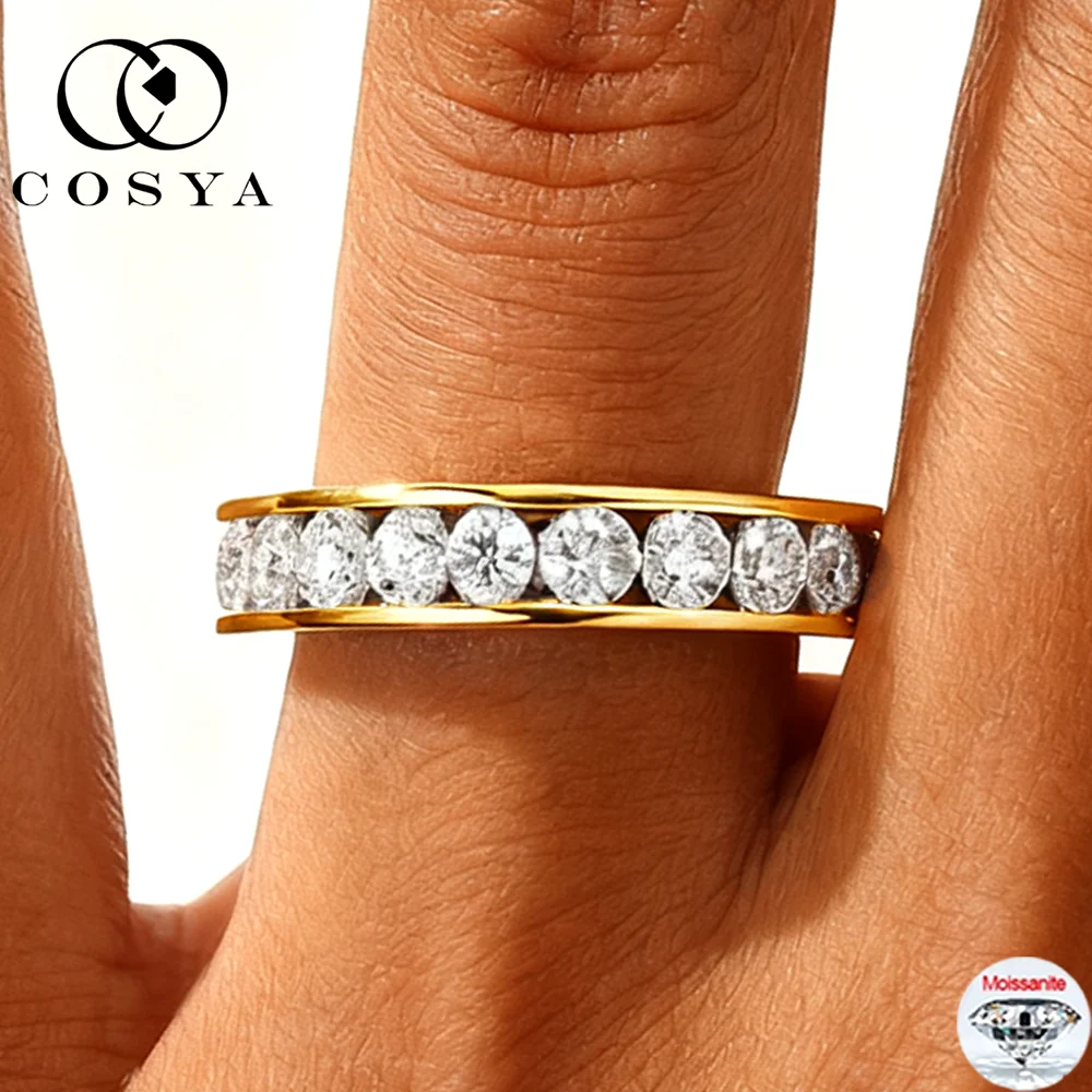 

COSYA 2/3/4 мм D Цвет Муассанит Вечность Кольцо Для Женщин S925 Посеребренное 18-каратное Золото Лабораторный Бриллиант Ряд Кольцо Свадебный Ювелирный Подарок