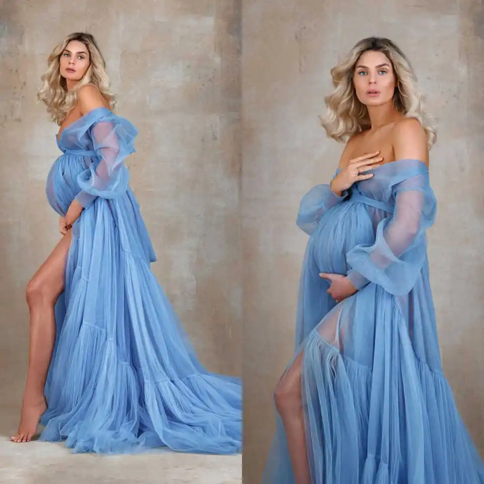 

Gorgeous Tiered Bathgown Tulle Maternity Robe for Photoshoot Ruffles Bridal Robe Pregnancy Gowns Túnica materna Customized