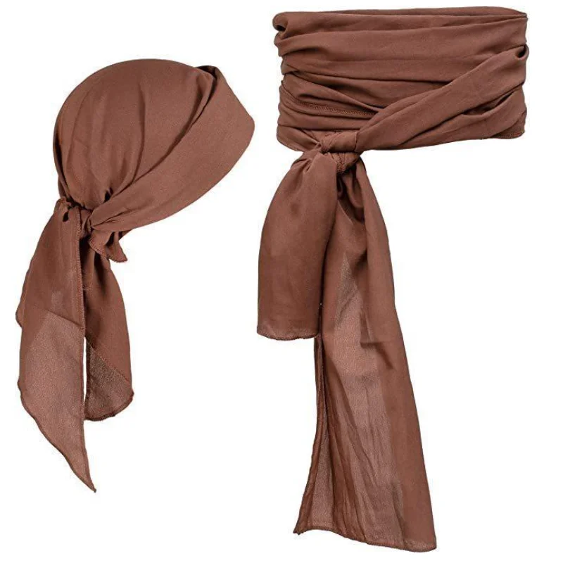 빈티지 할로윈 해적 머리 스카프 벨트 세트 중세 르네상스 단색 린넨 해적 코스프레 액세서리 성인용 소품