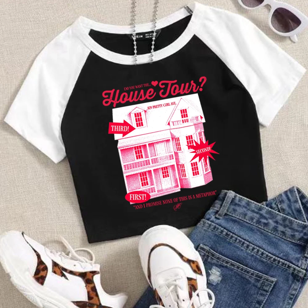 سابرينا كاربنتر هاوس جولة المحاصيل قمم تي شيرت الفتيات أزياء المرأة س الرقبة قصيرة الأكمام #1