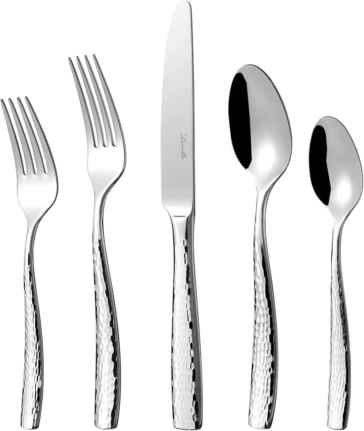 65-Piece Hammered 18/10 Forged Silverware Set and serving utensils | Stainless Steel Flatware Set, Dishwasher Safe, Service for