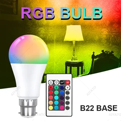 RGB LED Bulb B22 Base Remote Control Dimmable 15W AC220V 230V Colorful Change For Bedroom Living Room Desk Lamp United Kingdom