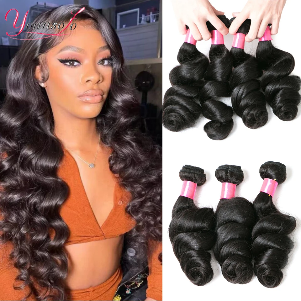 Younsolo Indian Human Hair Loose Wave Bundles 100% Remy Human Hair Weave Hair Extensions Natural Black 3pcs/Lot Bundle For Woman