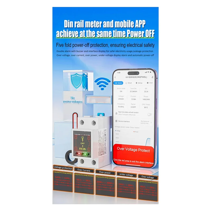 ABJF-100A Tuya Wi-Fi Smart Din-рейка счетчик энергии цифровой дисплей монитор с катушкой взаимной индуктивности