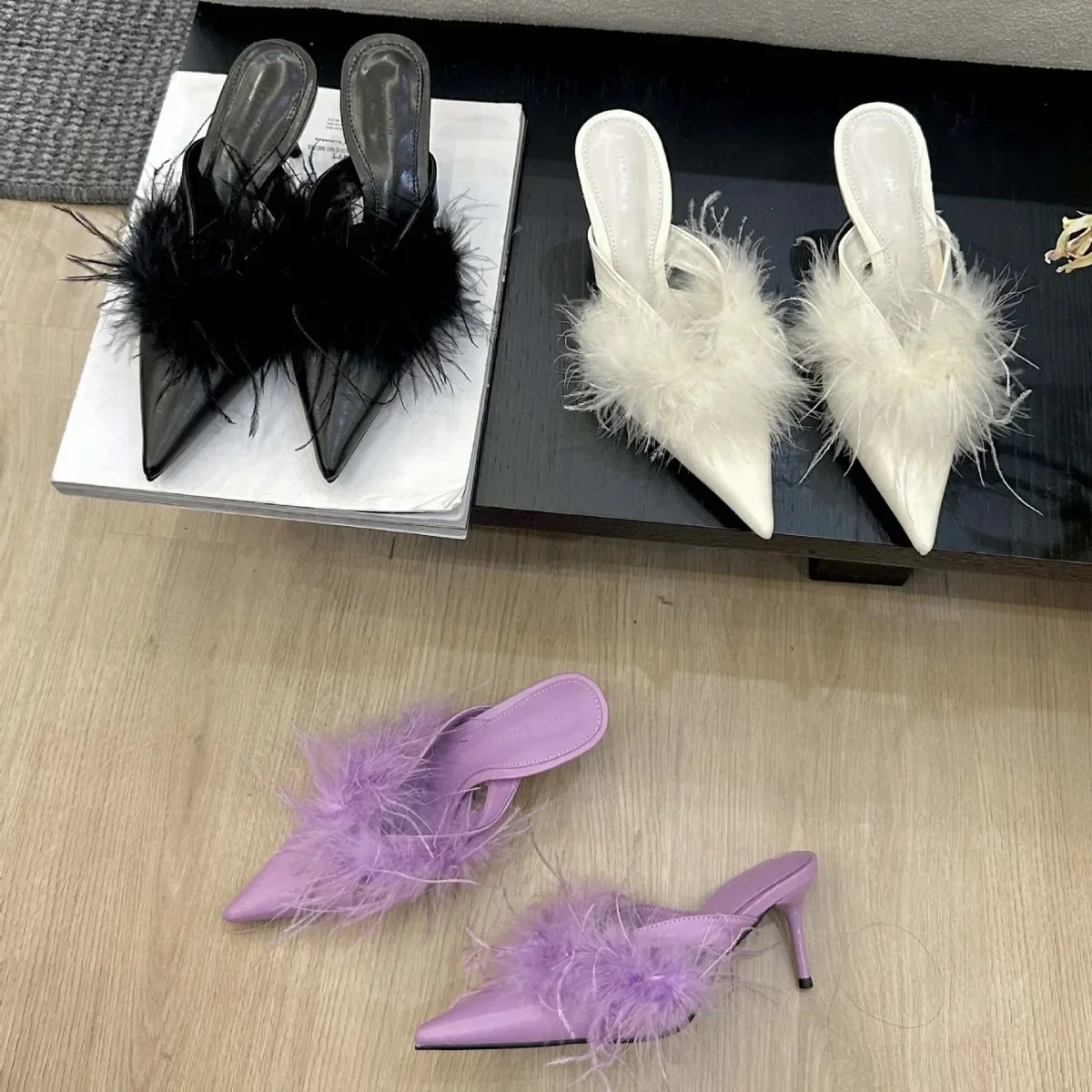 

Mao Mao High Heel Sandals for Women's Fashion Outwear 2024 New Versatile Pointed Thin Heel Baotou Muller Half Slippers for Women