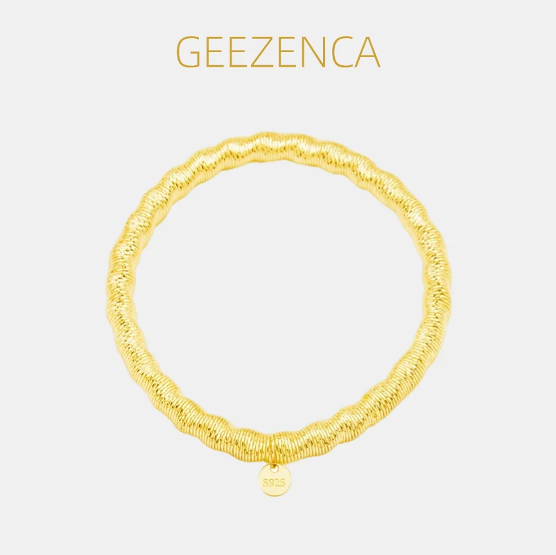 GEEZENCA Italian Jewelry S925 Silver Twisted Wavy 5.3mm Soft Elastic Chain Bangle For Women Chic Shiny Luxury Bracelet Gift 2024