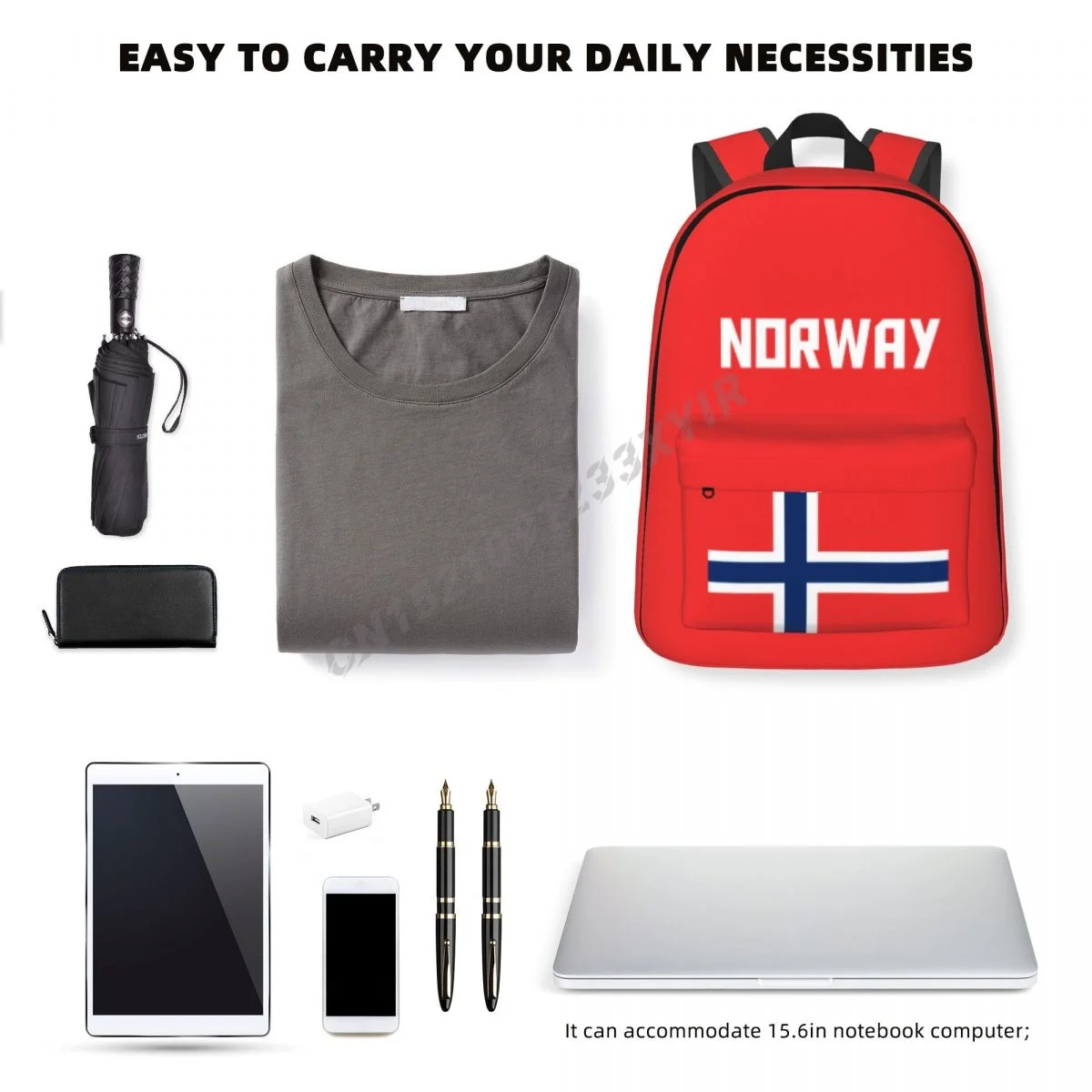Unisex Backpack Norway Flag Norse Stitch Schoolbag Messenger Bag Case Laptop Travel Bag Mochila Gift