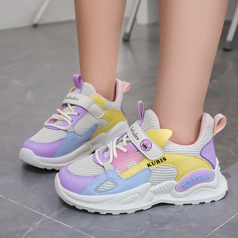 Fashion Kids Sneakers Girls School Casual Shoes Children Soft Lovely Pink Non-slip Shoes Outwear Breathable Running Shoes Spring