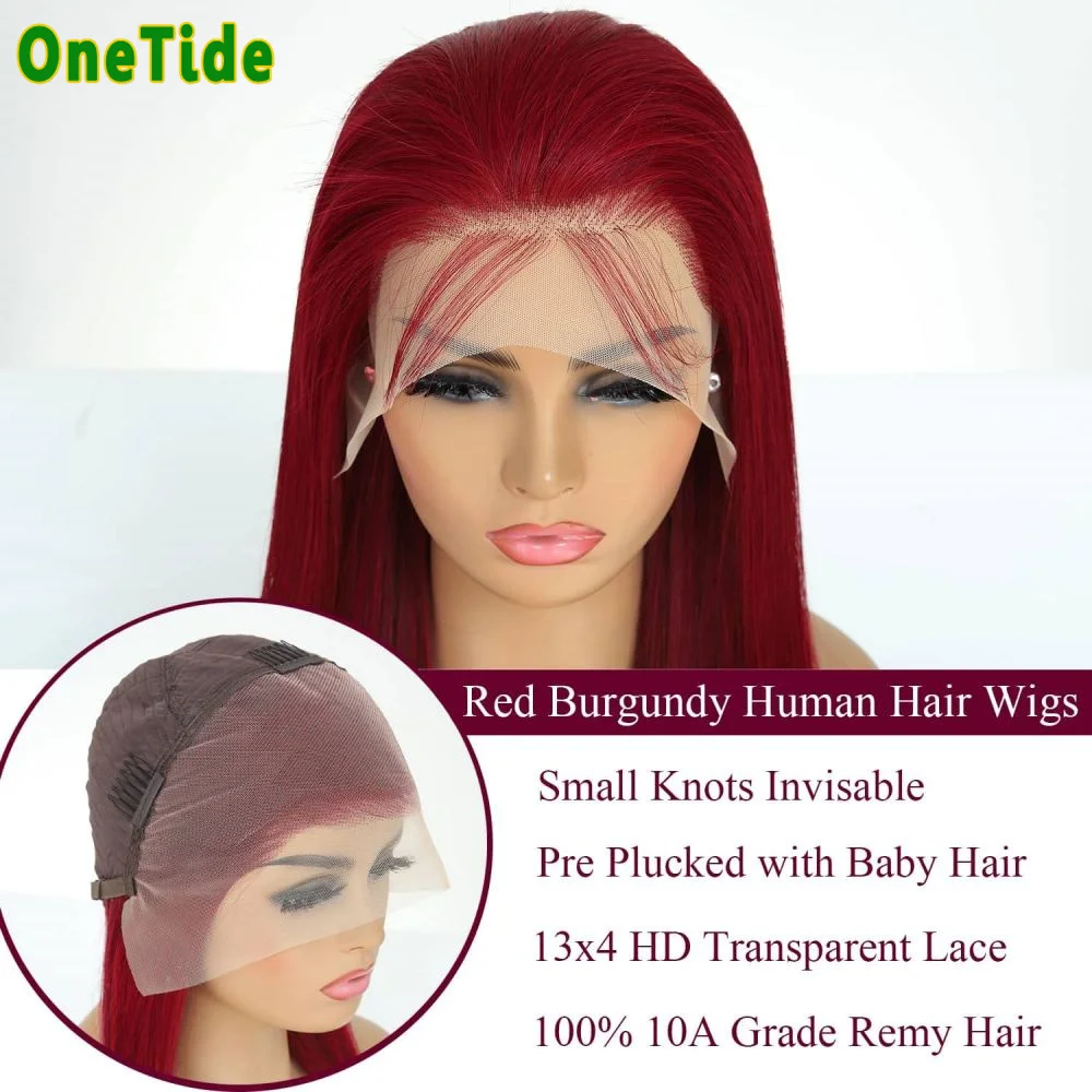 Burgundy 13x4 HD Lace Frontal Human Hair Wig Straight Red 13x6 Lace Front Human Hair Wigs For Women Pre Plucked 99J Colored Wig