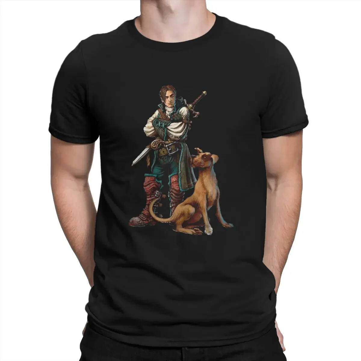 Hero and Dog T-Shirt for Men Fable Awesome 100% Cotton Tees Crewneck Short Sleeve T Shirts Adult Tops