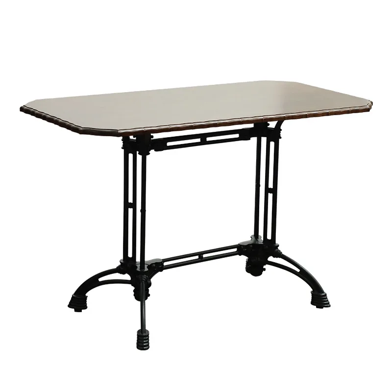 Retro americano mesa de jantar de madeira maciça retangular pernas de mesa de ferro forjado restaurante cafeteria