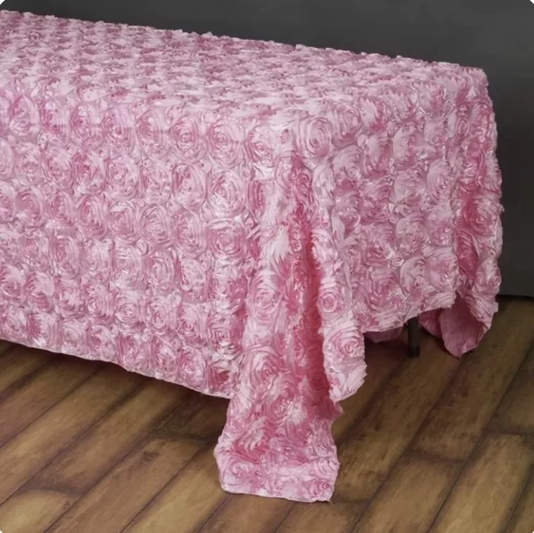 

Розовый цвет, круглая атласная скатерть с розеткой, чехол из полиэтилена, банкетная скатерть для украшения свадебного мероприятия, вечеринки