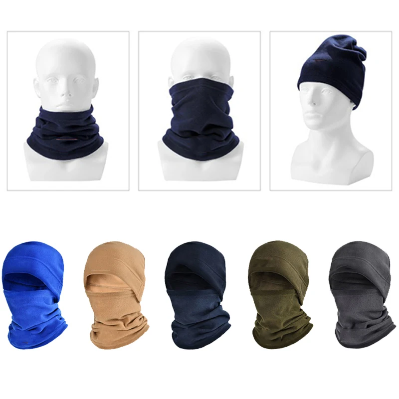 Set Winter Fleece Hat and Scarf Set Thermal Head Cover Tactical Warm Balaclava Face Mask Neck Warmer Sport Cycling Ski Scarf Hat