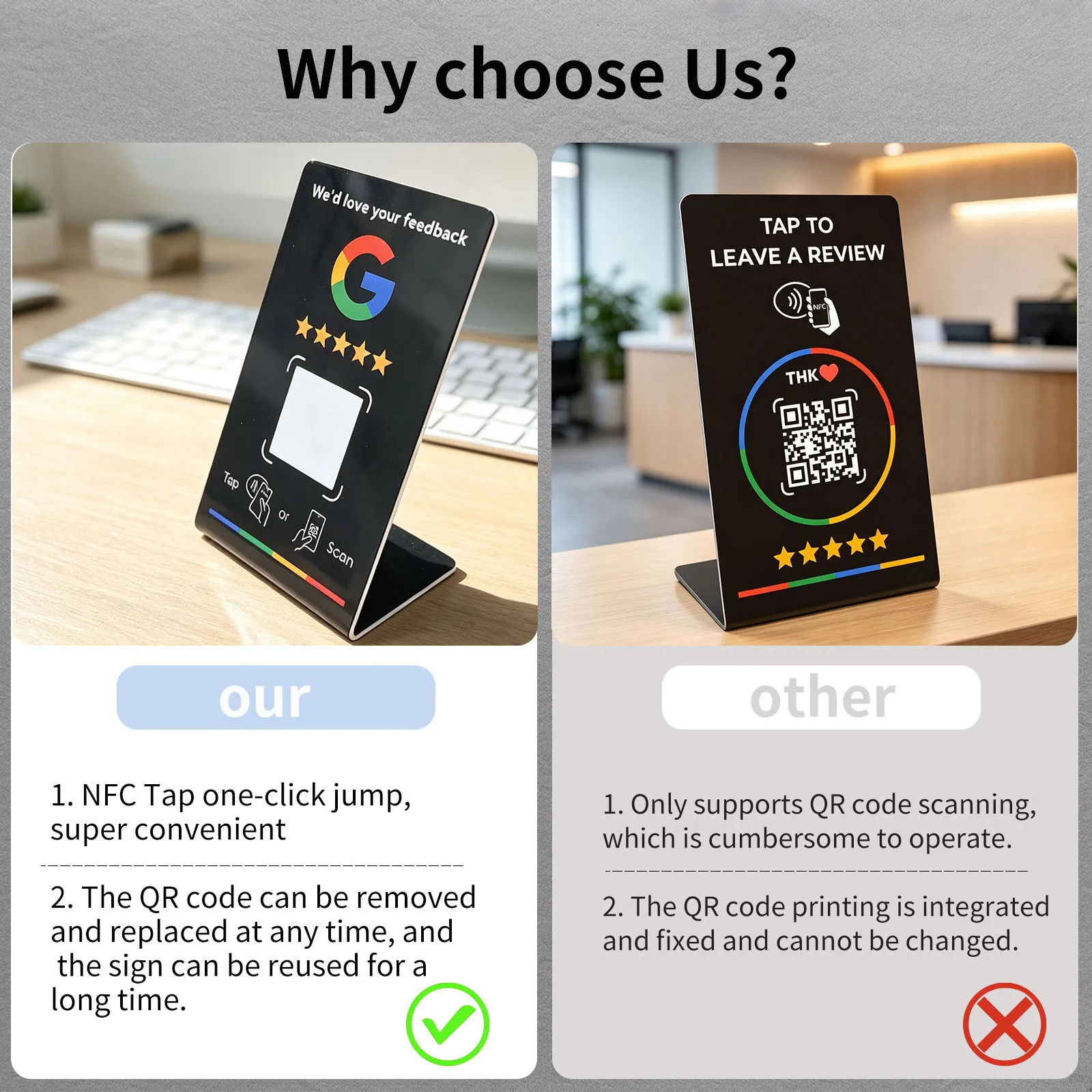NTAG215 NFC Table Stand Card Programmable Google Review Display Stand 13.56MHz QR Code Feedback Sign For Store Shop Salon view 6