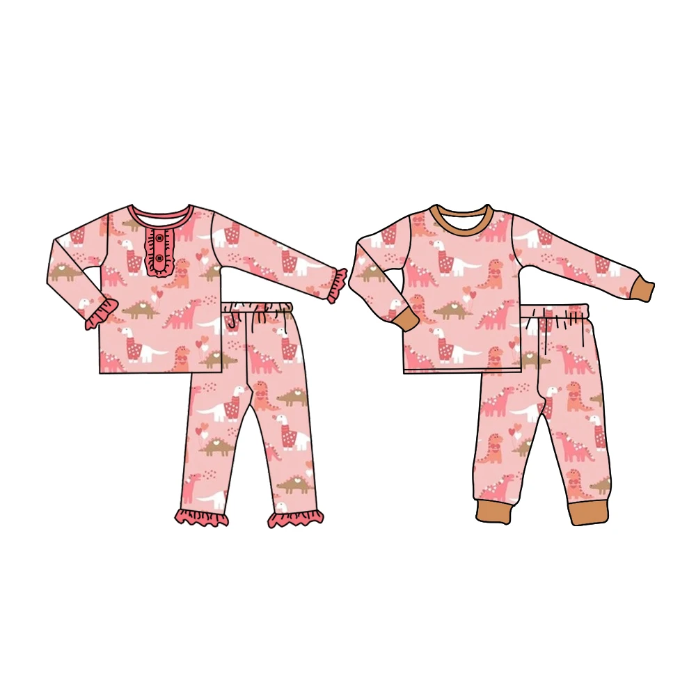 Boutique Kids Valentine's Pajamas boys Truck Pajamas Girls Dinosaurs sleepwear Sugar Donuts Coffee Sleepwear Outfits