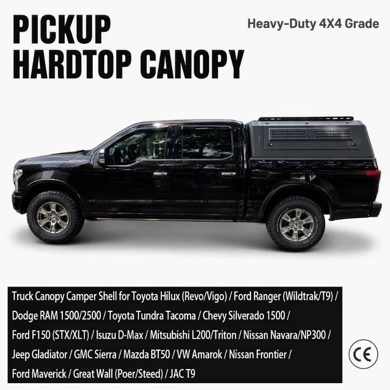 4X4 Steel/Aluminum Hardtop Canopy Camper Shell Truck Bed Topper Cap for Tundra Hilux Jeep Gladiator D-Max RAM Silverado L200