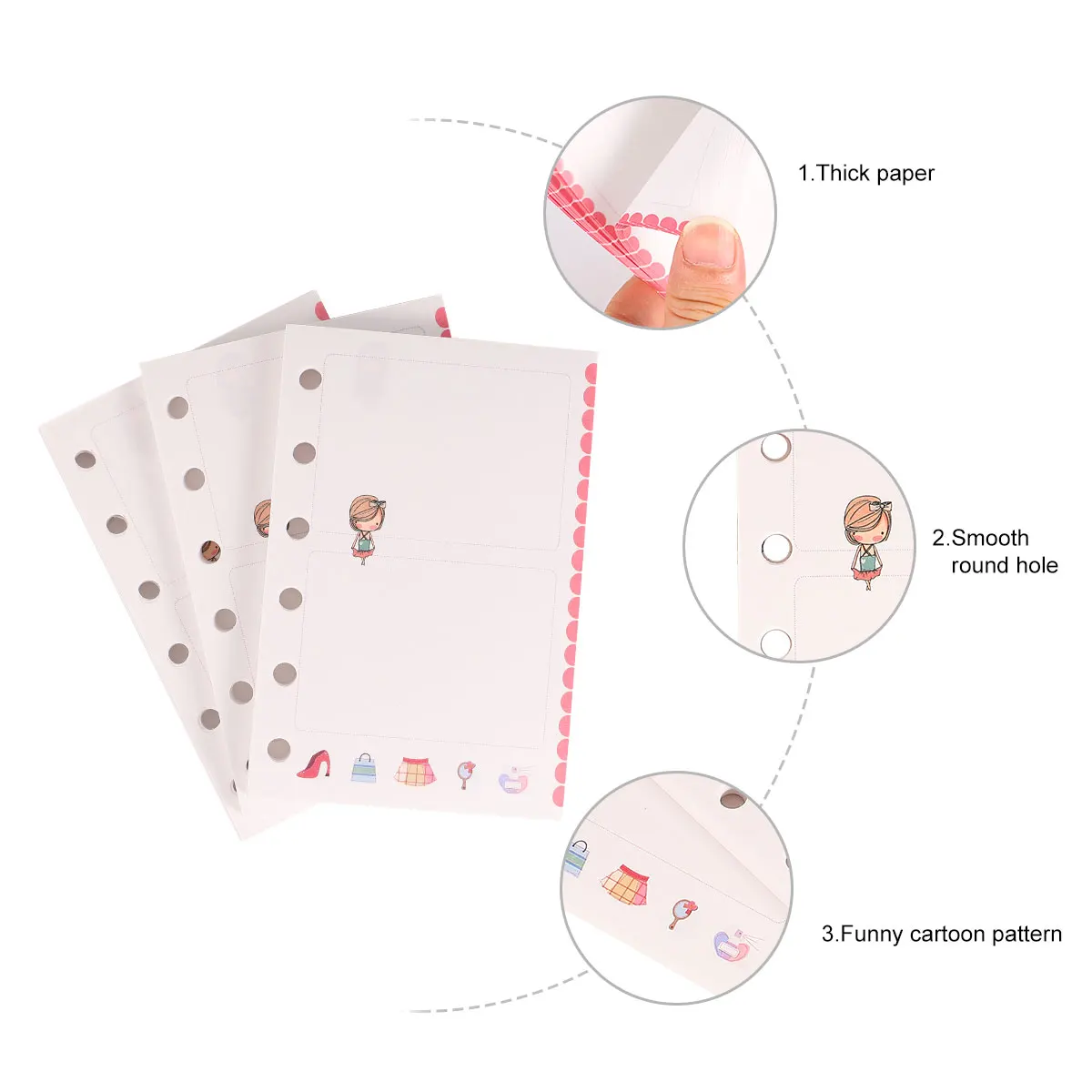 3pcs Loose-Leaf Paper Replacement Core Papers Smooth Surface Safe Colorful Design Fits 6 Ring Binders Planners