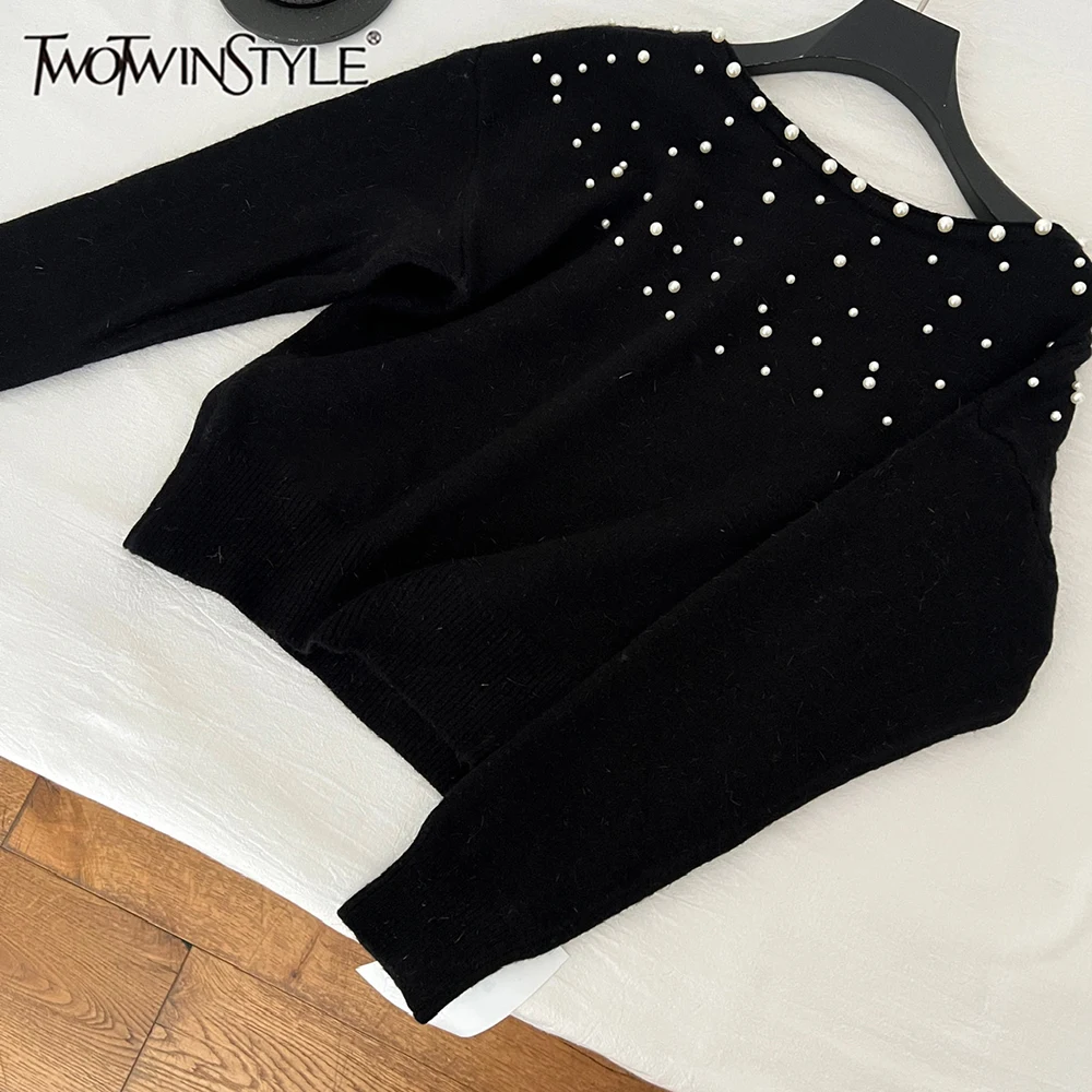 

TWOTWINSTYLE Elegant Solid Slimming Sweaters For Women Round Neck Long Sleeve Spring Temperament Sweater Female New KMY553077