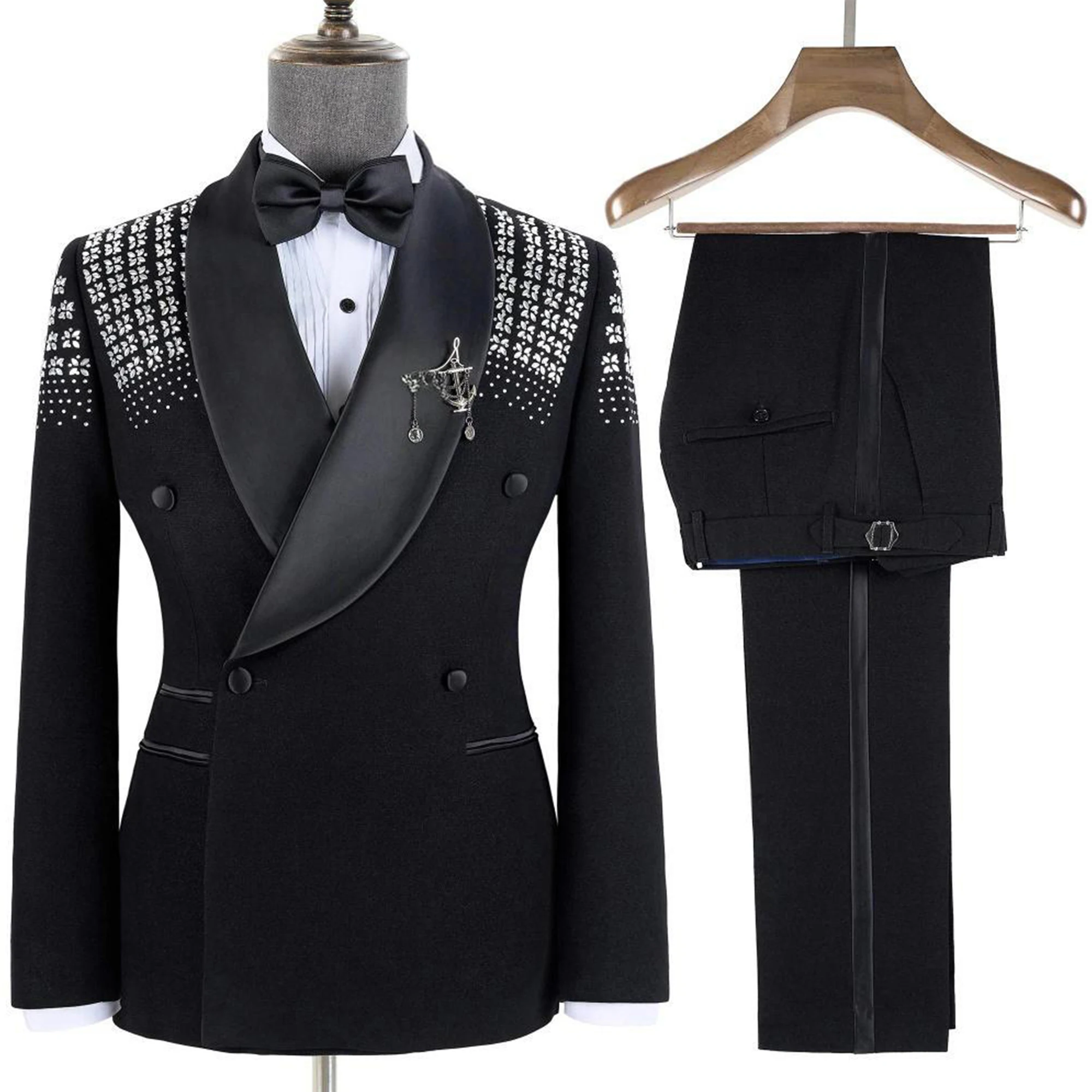 

Crystal Luxury 2-piece Men's Suit Party Gowns Men's Stage Costume Wedding Tuxedos Special Occasion Gowns men's tailcoat