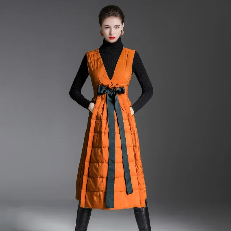 Autumn Winter High Quality Trend New Slim Fit White Duck Down Dress Women's Irregular Hem Down Dress Sleeveless Long Warm Vest