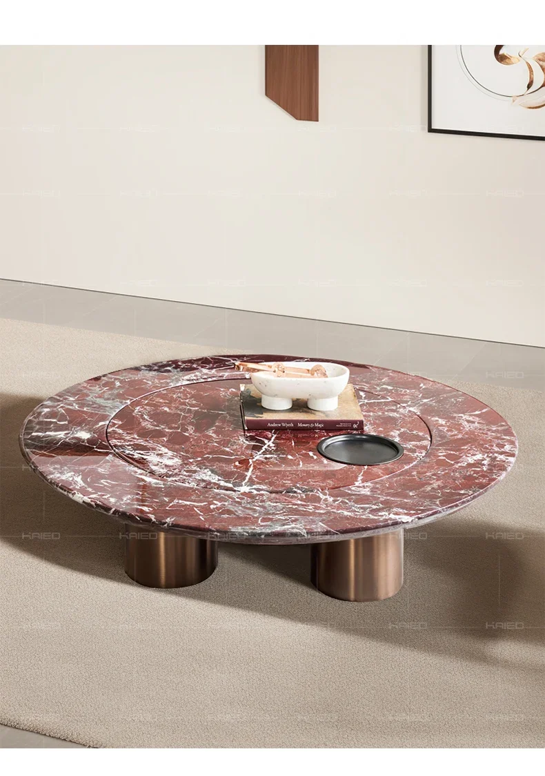 Mild Luxury Marble Coffee Table High-End Luxury Black Tea Table Rotatable Storage Multifunctional Tea Table
