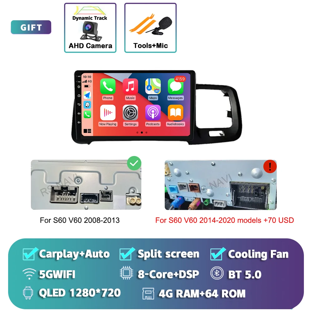 Android 15 Carplay Auto Scherm Autoradio Multimedia Speler voor Volvo S60 V60 2011-2013 2014-2020 2din Autoradio Stereo Head Unit