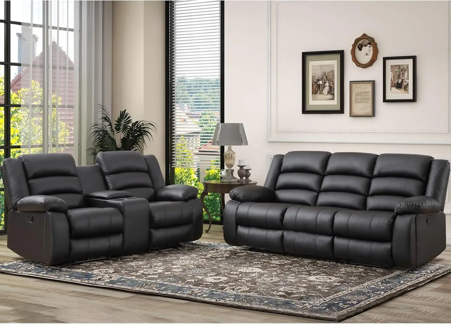 

Faux Leather Manual Recliner Sofa Set, Loveseat Reclining Sofa and 3 Seat Recliner Sofa, Couch Set for Living Room, Bedroom