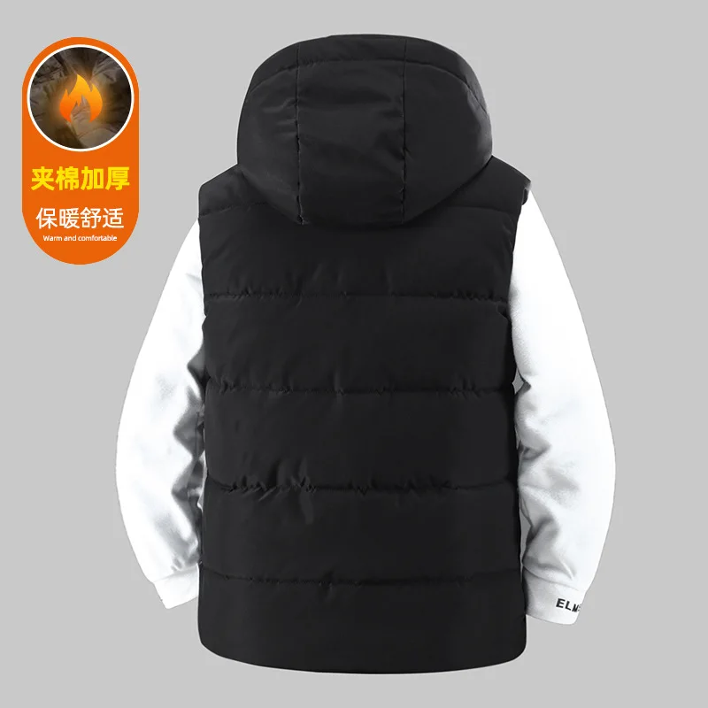 2025 Casual Youth Cotton Jacket Vest, Warm and Thick Solid Color Vest, Warm Coat with Fashionable Hood