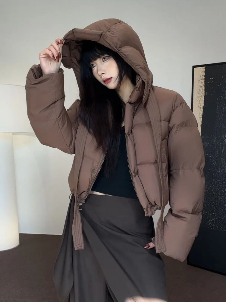 2025 femmes automne hiver nouveau col montant épaissi chaud court à capuche veste décontractée hiver blanc canard vers le bas pain veste