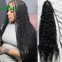 Crochet Boho Box Braids With Human Hair Curls Pre Looped Box Braids With Curly Human Hair Full Ends Hair Extensions 30 Inch