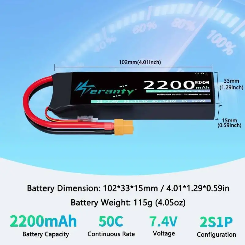 TERANTY 2S 2200mAh يبو بطارية 7.4V 50C/100C مع عمداء XT60 موصل ل FPV الطائرة بدون طيار طائرة RC سيارة شاحنة قارب RC نموذج أجزاء